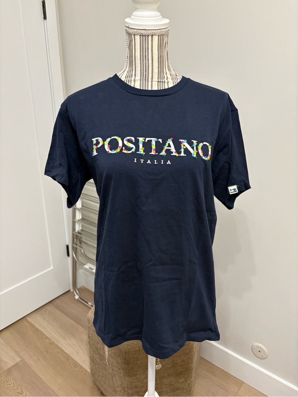 Positano Italia Navy Graphic/embroidered Tee ladies Sz S